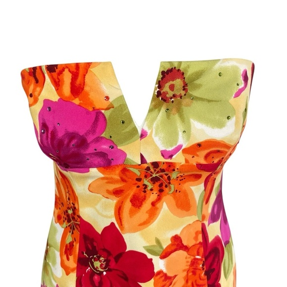 David Meister Floral Strapless Embellished 100% Silk Cocktail Dress Sz 4 - Picture 6 of 15